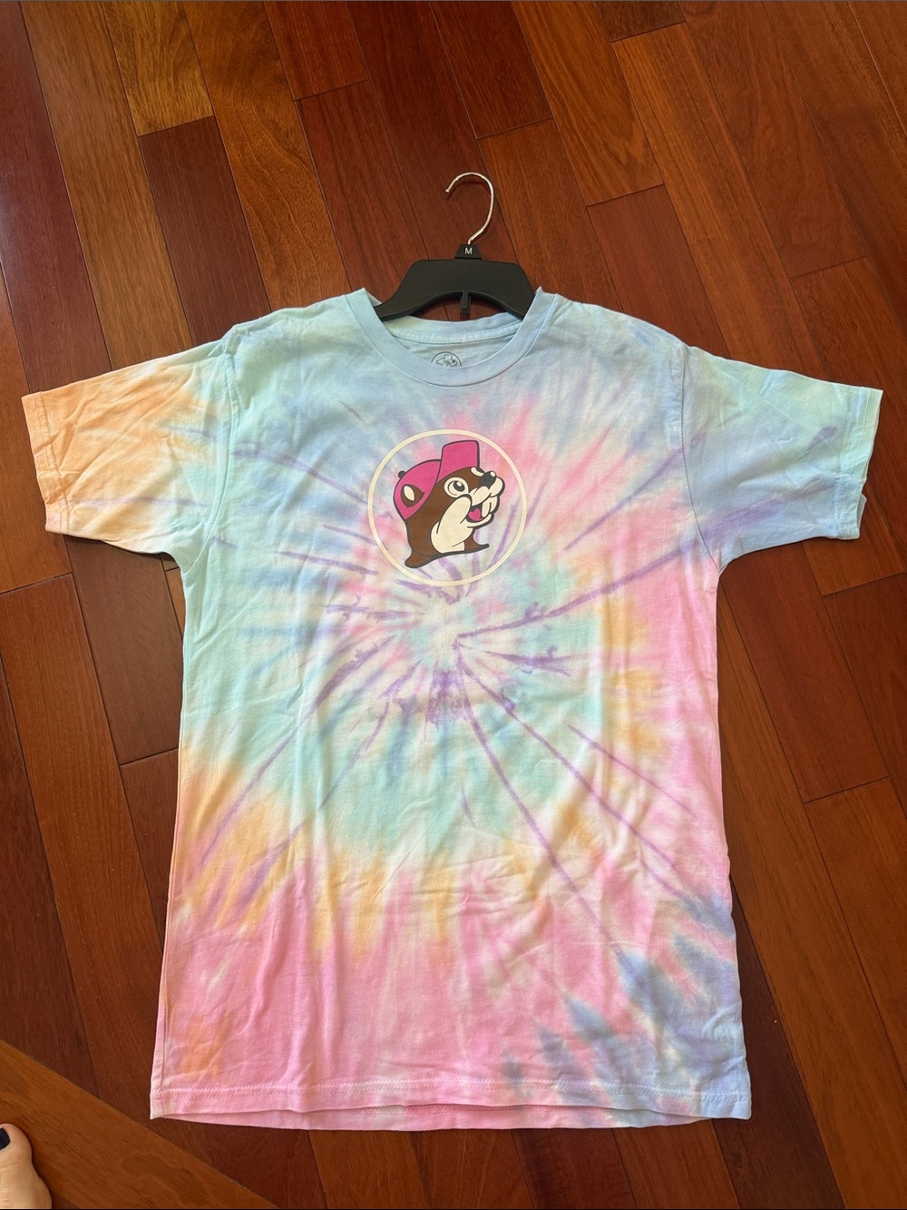Women’s Tie-Dye Tee with Cartoon Graphic - Pastel Multicolor